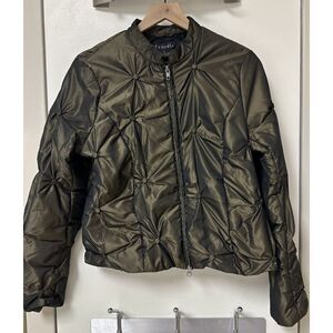 Zenobia Women Cropped Metallic Ruched Jacket‎ Army Green Zip Up Size 8